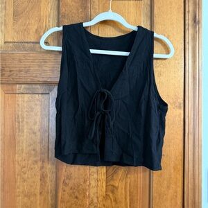 Black Tie-Front Crop Tank Top